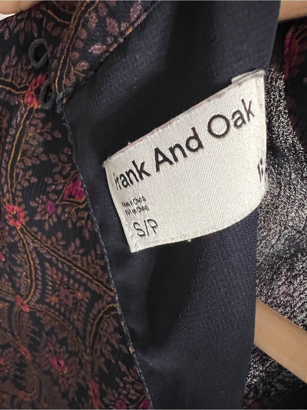 Frank & Oak Navy Paisley Button-Up Blouse with Pink Accents